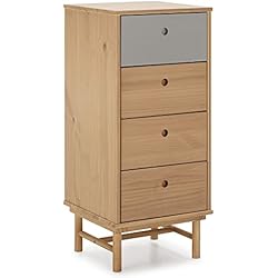 HOMN LIVING Sinfonier de Noche Magnus 4 cajones, Madera Maciza, 40 cm (Ancho) 40 cm (Profundo) 94 cm (Altura)