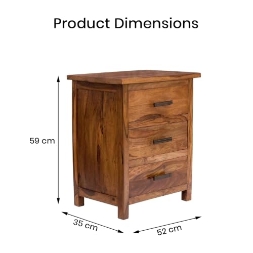 Image of SHIKHA WOOD CRAFT Solid Sheesham Wood Bedside End Table with 3 Drawer Storage for Bedroom Wooden Nightstand Table Home Office (Honey Finish)