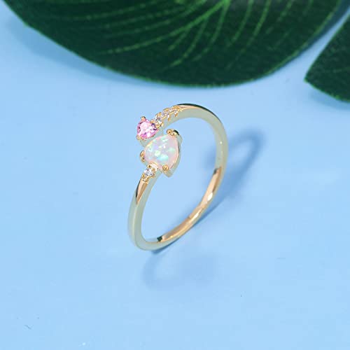 Lasidor Larsidor 14K Yellow Gold Plated Adjustable Heart Opal Ring For Women Teen Girls Ladies Stacking Rings Pink Fire Opal Jewelry thumb #1