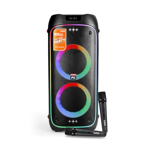 The Platinum DK65 Bluetooth Party Speaker, Karaoke Machine for Adults with 2 Wireless Microphones and Powerful bass & subwoofer, RGB Lights, Features Over 23k Songs for Outdoor & Home