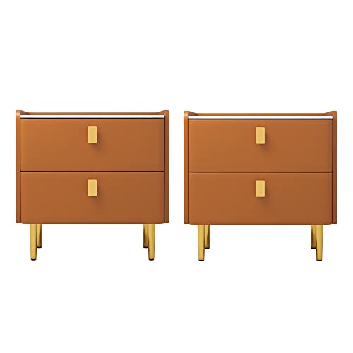 Mgh Modern Small Nightstand Bedroom With 2 Drawers, Mid-Century Faux Marble Pu Leather Nightstands Side Tables, Bedside End Mini Table Night Stand For Living Room/Bedroom/Office (Orange), Ns002 #TOP8