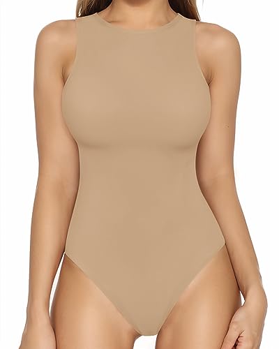 Image of MANGOPOP Sexy Round Neck Racerback Ribbed Sleeveless Tank Top for Women Navy Blue