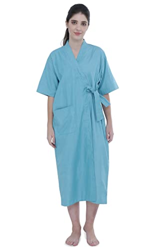 UNIFORM CRAFT - Front Open Gown Dobby Checks Soft Finish Ideal for Patient wear Home Healthcare (XL, Teal)