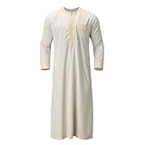 Bowanadacles Muslim clothes for men kaftan for men Thobe for men Islam Moroccan Thobe men Thobe Islamic clothing (Cream, L)