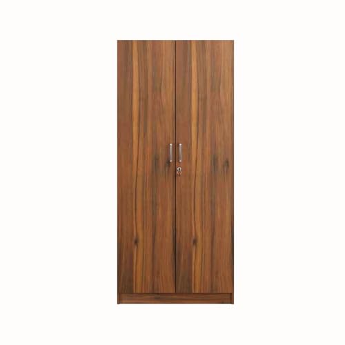 Image of VIKI Wardrobe | Mawlynnong Wardrobe | Wooden Almirah for 2 Door Wardrobe with 2 Shelves & Hanging Space (Brussel Walnut - 40D x 80W x 180.8H) | 1 Year Warranty | Free Assembly