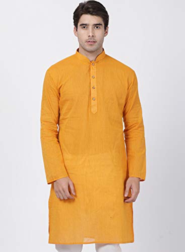 Image of Vastramay Men's Yellow Pure Cotton Kurta - (VASMK070YW) for Size - 36