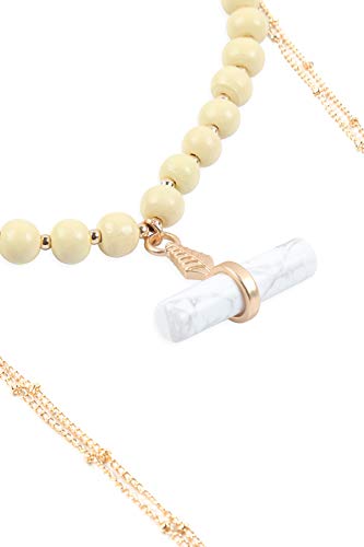 RIAH FASHION Bohemian Genuine Natural Stone Wood Bead Strand Statement Necklace - Multi Layer Drape, Sparkly Crystal Wrap, Long Chain, Choker3