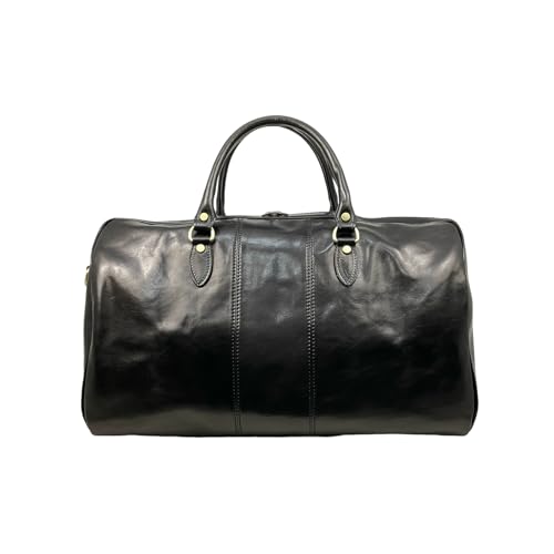 Mississippi Max Travel Bag, Genuine Leather Made in Italy (Black)