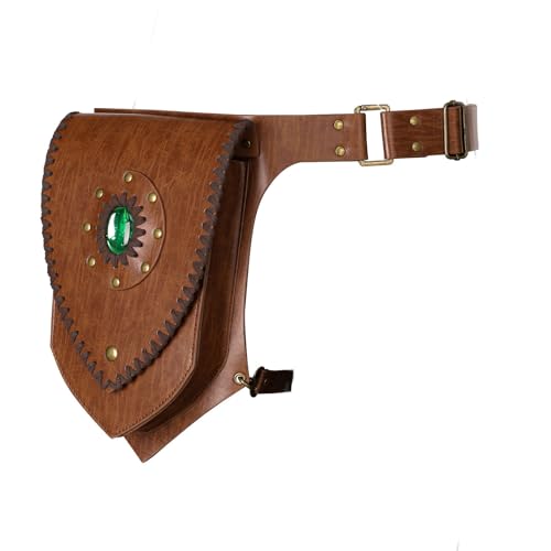 Sac de jambe pour cosplay viking, sacoche ceinture en cuir marron clair