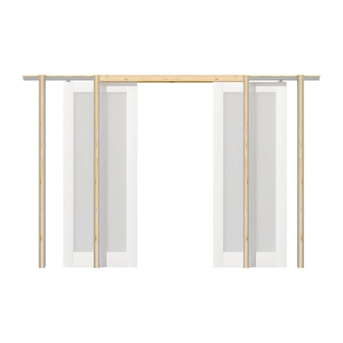 Image of Frosted Glass 1-Lite Sliding Pocket Doors White Standard Door with Hardware Kit Set,48 inchx80 inch