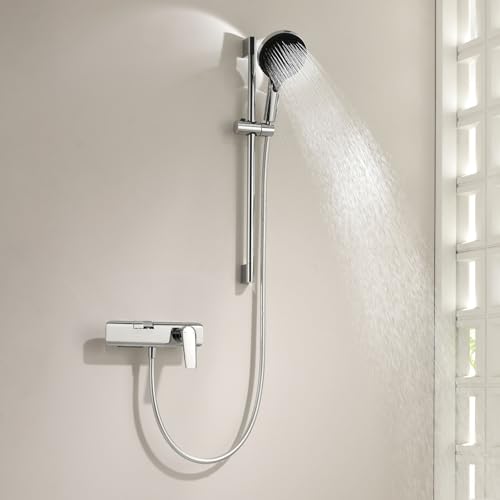 Mitigeur de Bain-Douche Chromé à Fixation Murale avec Robinet Cascade