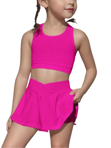 Image of SOLY HUX Toddler Girl's 2 Piece Workout Outfits Lightweight Crop Tank Tops and Skort Athletic Set