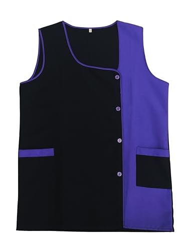 Victory KAIXUAN – DELANTAL CHALECO – DELANTAL LIMPIEZA SEÑORA BICOLOR – UNIFORME DE SERVICIO DOMÉSTICO Y LIMPIEZA SANIDAD MÉDICO HOSTELERÍA – SERIE 630 (Negro-Violeta, -1-13, XL)