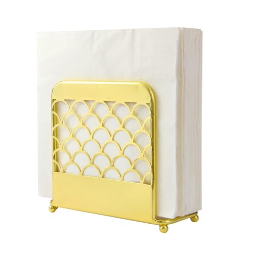 Napkin Holder for Table, Gold Napkin Holders for Paper Napkins & Kitchen Dining Tables & Countertops, Elegant Standing Kitchen Napkin Holder Dispenser Suitable for All Room Decors