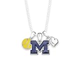 From the Heart Michigan Wolverines Softball Accent Charm Team Traditions Necklace with Team Color Logo, Softball and State Accent Charm Officially Licensed Jewelry Fan UM