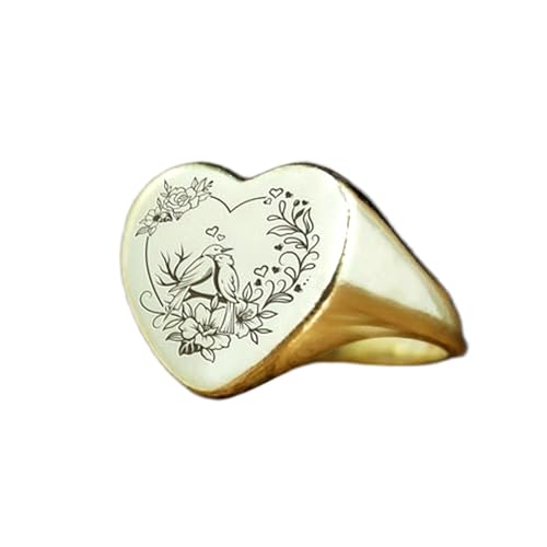 Bague oiseau cœur en argent sterling 925 plaqué or hypoallergénique
