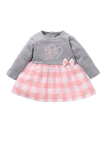Image of Baby GO Cotton Baby Girls Frock Dress with Bow | Full Sleeve Casual Dress | Checked Winter Wear Princess Skirt Outfit for New Born Baby Girls