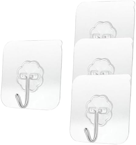 4 Piezas Ganchos Adhesivos Potentes Transparente pared Carga 10KG Max,Ganchos Sin Agujeros Impermeable Para Toalla,Perchas,Baño Cocina Puerta Nevera Techo Armario Agujero 60MM Percha de Pared