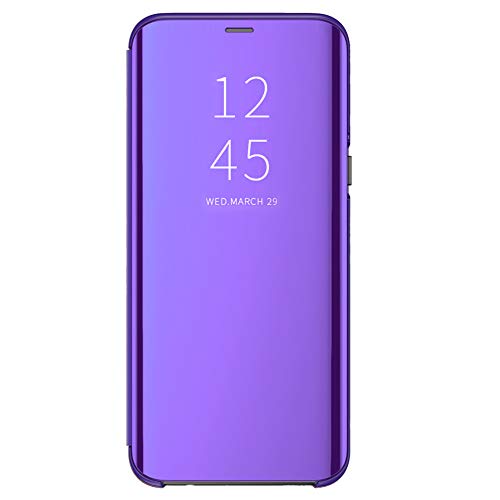 Slim Samsung Galaxy Note 9 Case, Translucent View Window Front Function Mirror Screen Flip Electroplate Plating Stand Scratchproof Full Body Protective Case for Samsung Note 9 (Purple)
