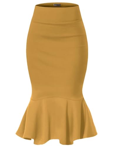 Image of HyBrid & Company Womens Premium Nylon Ponte Stretch Office Fishtail Pencil Skirt High Waist Made in The USA Below Knee