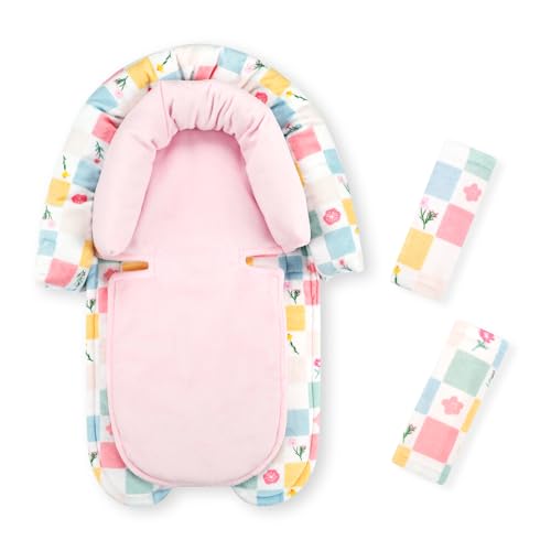 Image of SWESEN Baby Car Seat Head Support, Super Soft 2 in 1 Infant Car Seat Insert, Reversible Newborn Car Seat Insert Cushion with Strap Covers for Strollers, Bouncers, Swing, Floral