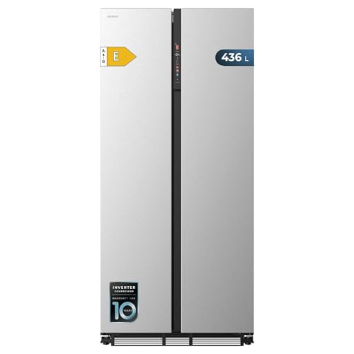 Cecotec Frigorífico Americano Semi Integrable de 436L Total No Frost Bolero CoolMarket SBS 436 SBI Inox E. Compresor Inverter Bajo Consumo, 184,8 x 84,4 m, Interior Premium Gris, Cajón Convertible