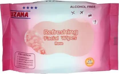 HGNOVA UZANA Cool,Clean, Refreshing Facial Wipes 25 Wipes Each Packe set of 4 With Rose and Jasmine