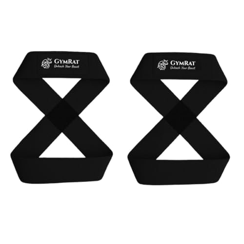 Image of GYMRAT Figure 8 Lifting Straps For Deadlift, Powerlifting, Strongman, & Cross Training Strong Weightlifting Wrist Straps For Men, Women (BLACK, FIGURE 8 LIFTING STRAPS)