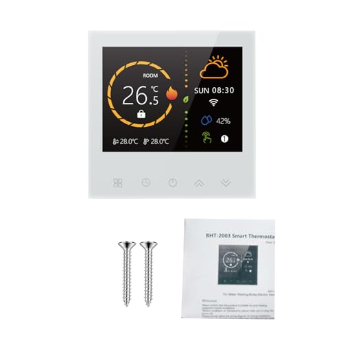 FTVOGUE Termostato WiFi Inteligente, Controlador de Calefacción Programable para Calefacción por Agua y Suelo Radiante con Pantalla Táctil, 5A 95-240V, Ideal para Sistemas Hidrónicos (White)