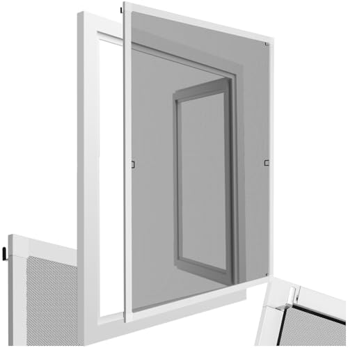 TecTake Moustiquaire fenetre & Store Cadre en Aluminium 80x100cm Blanc Filet Anti Moustique Résistante aux intempéries & aux UV idéal Chambre Enfant, Salon, Chambre Bebe Entrée Maison