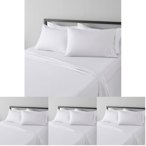 Image of Amazon Basics Breathable,Wrinkle-Free Brushed Microfiber 4-Piece Bed Sheet Set with 14-Inch Deep Pockets,Queen,Gray Crosshatch,Printed,(Pack of 4)