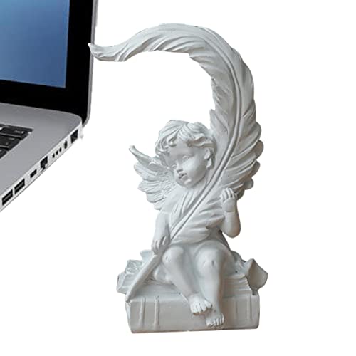 Eastuy Gartenengel Outdoor-Statue | Blatt Engel Figur - Engelsstatuen aus weißem Harz im Freien für Gartenschlafstatuen mit Flügeln