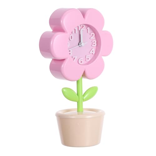 SWETRACE Despertador de Flores para Niñas con Movimiento Silencioso, Diseño DIY y Plástico Rosa, Reloj Pequeño Decorativo Adecuado para Escritorio y Dormitorio Escolar