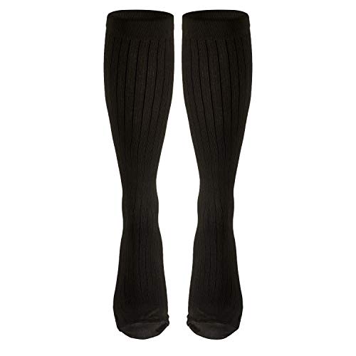 Image of NuVein Men's Compression Socks, 8-15 mmHg Support, Dress Trouser Style, Over Calf Knee High, Brown, Small