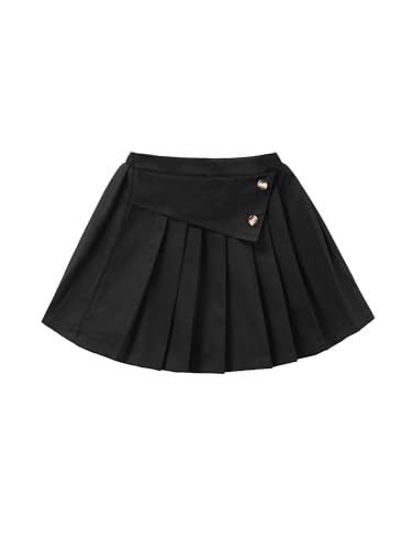Ecolala Girls Pleated Skirt A-Line Asymmetric Flap High Waist School Uniform Skirts for Girls Black 7-8 Years