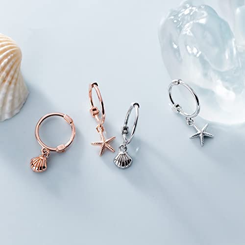 Pendientes Pendientes de mujer Plata de ley Pendientes de aro asimétricos de concha de estrella de mar dulce y linda Pendientes de joyería marina for mujer for mujer