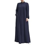 Womens Abaya Muslim Long Sleeve Front Zipper Dress Prayer Islamic Clothes with Pockets Blue Medium