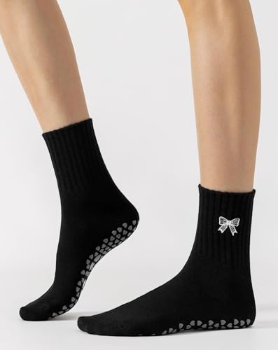 Image of Yawlsow Pilates Grip Socks for Women Yoga Grippy Socks Cute Barre Non Skid Athletic Crew Sticky Sock Workout Hospital