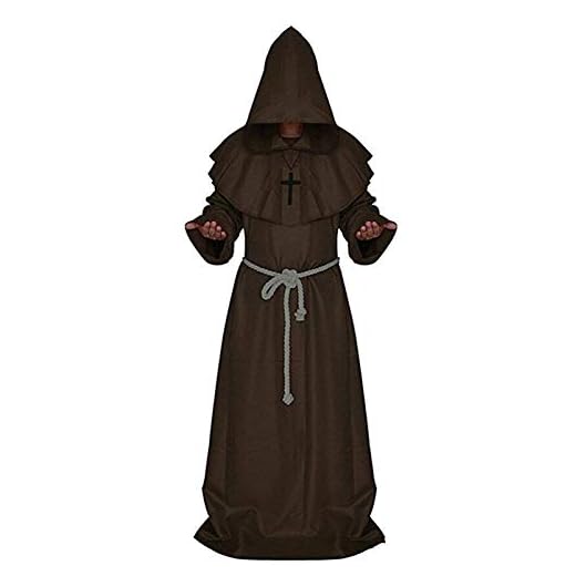 Friar Medieval Hooded Monk Renaissance Priest Robe Costume Cosplay
