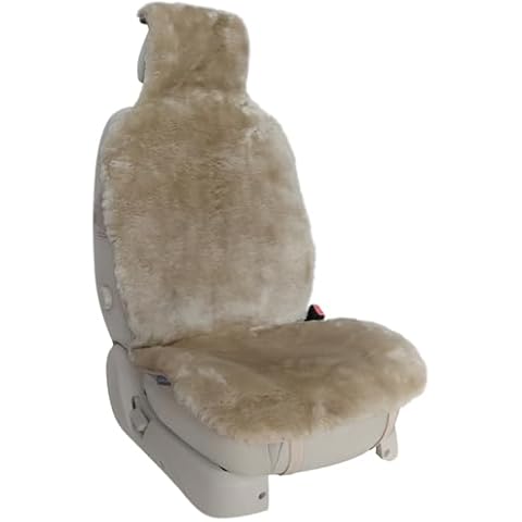 Champlus Sheepskin Seat Cover, Universal Fits Sedan Cars, SUVs, Pickup Trucks and Minivans, Genuine Australian Merino Lambskin Cushion, Airbag Compatible, Easy Installation, 1 Pack-Sand Cover