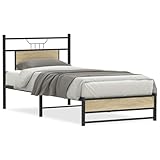 Matériaux : bois et acier LLEZKBR Beds & Accessories Cadre de lit simple en chêne Sonoma 90 x 190 cm