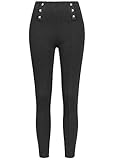 zabaione hose grau aufwendig verarbeitet Zabaione Damen Hose Leggings Zipper hinten Deko Knöpfe schwarz, Gr:L