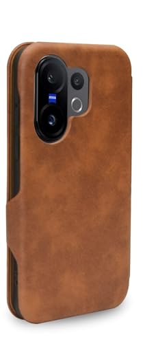 Image of Premium Vegan Leather Phone Cover with Card Slot - Slim, Durable, Privacy Protection, Kickstand Function, Elegant Flip Wallet Cases Compatible for Vivo X200 FE 5G (Brown)