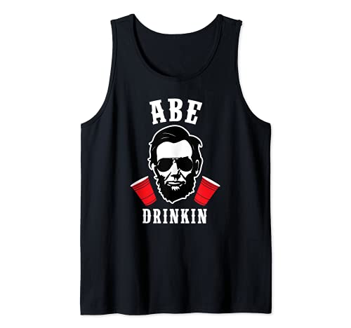Funny Abe Drinkin 4th of July Aviator American Design Camiseta sin Mangas