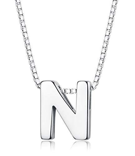 Sllaiss Collar con inicial de plata de ley 925 con dije de letra del alfabeto personalizado de la A a la Z para mujer, Plata esterlina