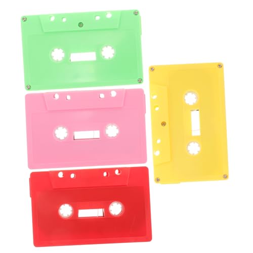 Housoutil 4個 空のカテープ 透明ハードケース付き 用レトロ録音テープ 壁飾り用 ンクオーディオカ 赤 ピンク ライトグリーン イ ー