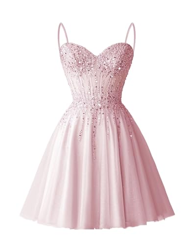 RATALA Sweetheart Tulle Homecoming Dresses 2025 Teen Short Sparkly Beaded Formal Prom Party Gowns Pink Size 2