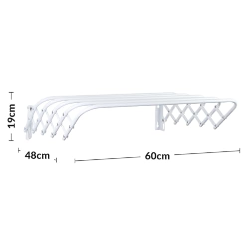 Image of HomeCloud Premium Wall-Mounted Stainless Steel Expandable Clothes Drying Rack | Heavy-Duty Accordion Collapsible Cloth Hanger (White)