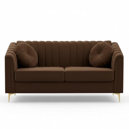 Image of FURNY Dorano 2 Seater Fabric Sofa Set (Dark Brown) Premium Velvet Finish Durable & Comfortable Ideal for Living Room