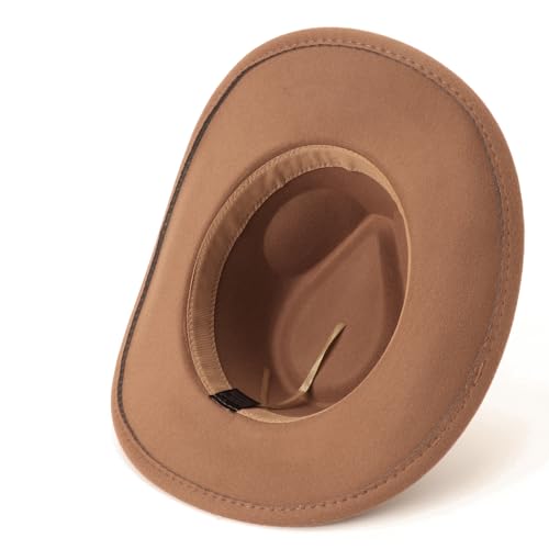 Image of DRESHOW Cowboy Hat for Women and Men Western Felt Cowboy Cowgirl Hat Wide Brim Belt Buckle Retro Fedora Hats Unisex Caps